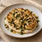 Roasted Cauliflower Steak served with its accompaniments